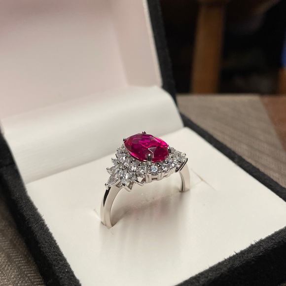 Lab Created Ruby And White Cubic Zirconia Rhodium Over Sterling Ring 6.75ctw - Picture 6 of 14